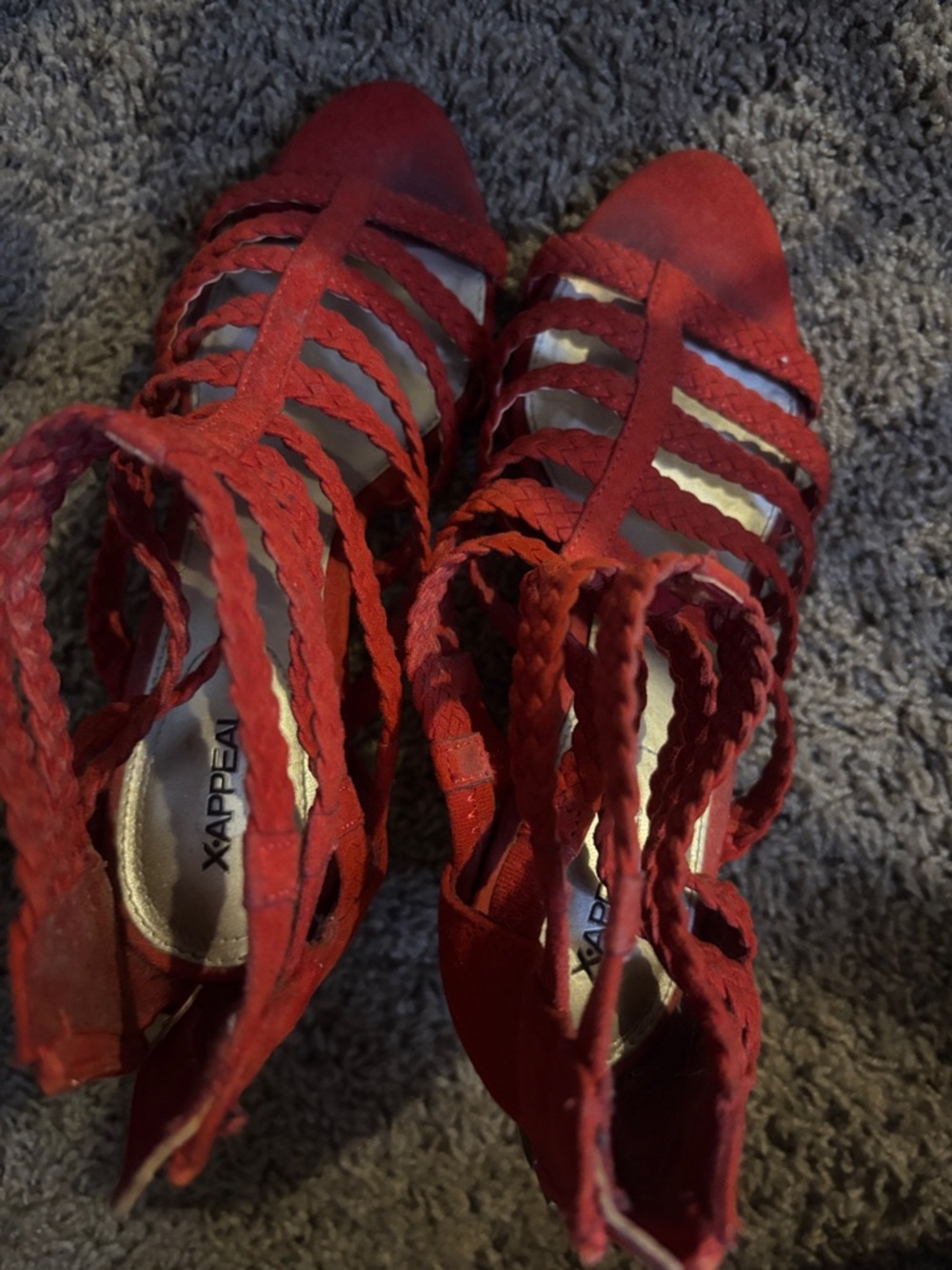 Xappeal Red Braided Strappy Heels